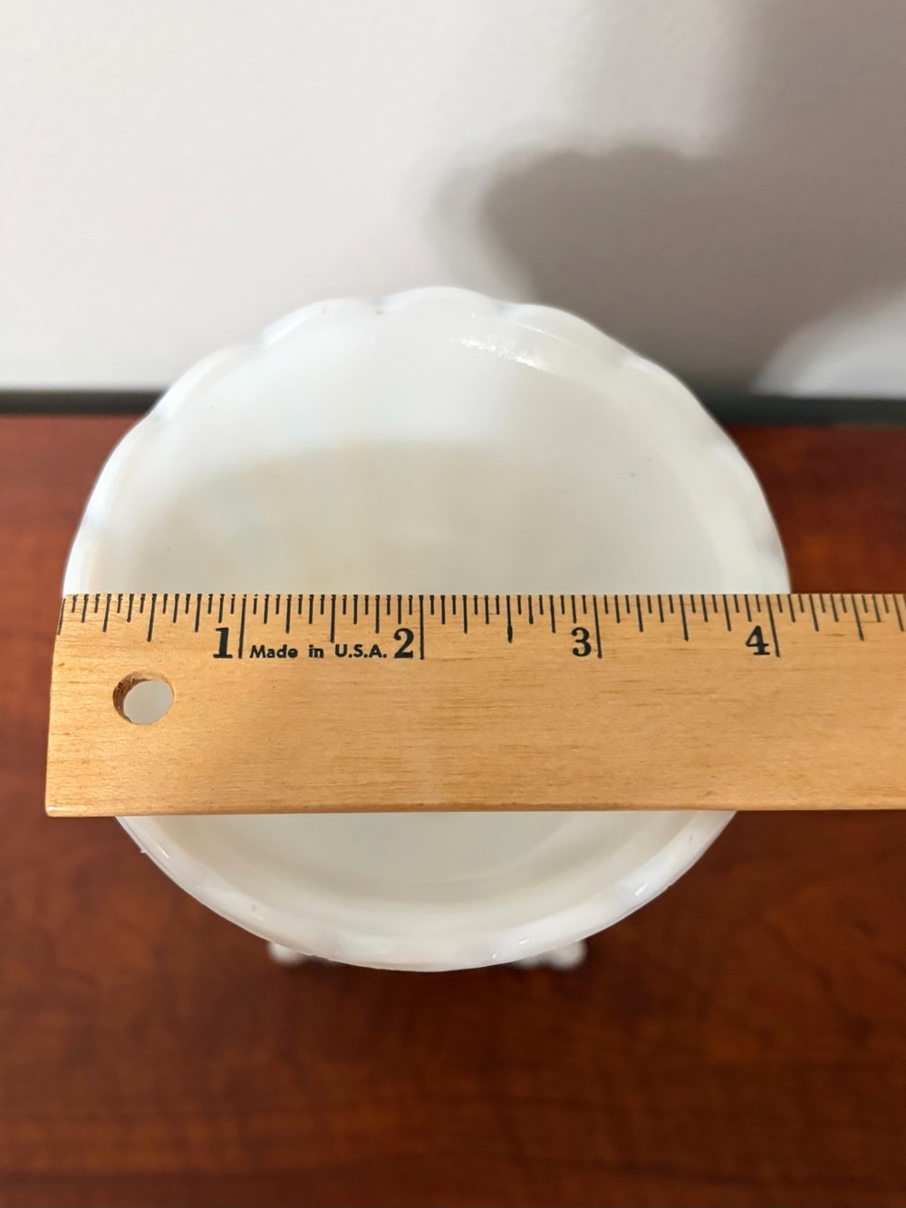 White Milk Glass Scalloped Pedestal Vase - Picture 7 of 8